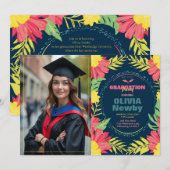 🎓Met QR code Tropische Grad Bloem Kaart (Voorkant / Achterkant)