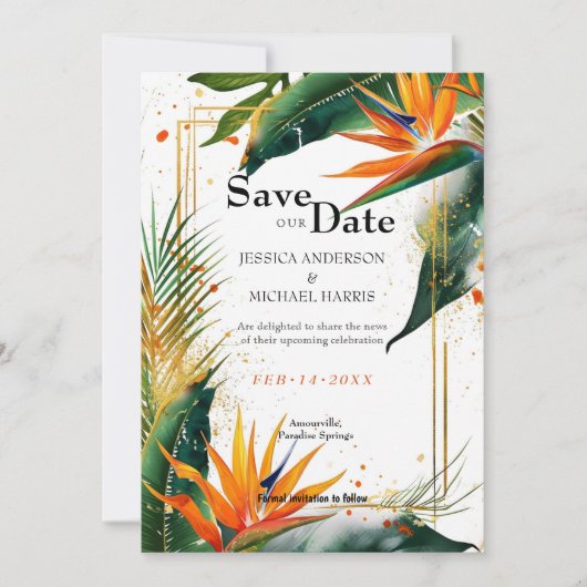 Met QR-code Vogels van het Paradijs Bliss Save The Date (Voorkant)