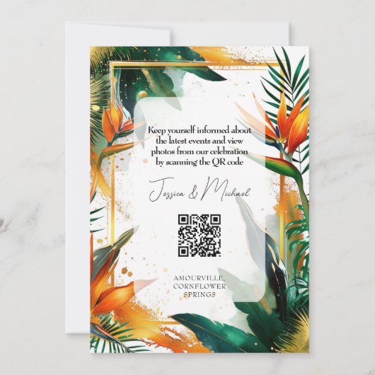 Met QR-code Vogels van het Paradijs Bliss Save The Date (Achterkant)