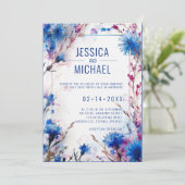 💍 Met QR Cornflowers en Lavendel Bliss bruiloft Kaart (Staand voorkant)