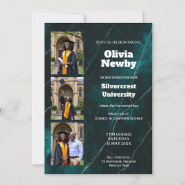 🎓Met QR Turquoise Luxe Marmer Afstudeerfeest Kaart