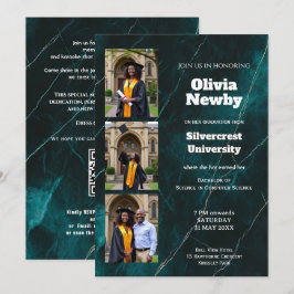 🎓Met QR Turquoise Luxe Marmer Afstudeerfeest Kaart
