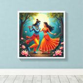 met Radha Krishna spirituele schilderijen 🌺🎶. Canvas Afdruk (Insitu (Houten vloer))