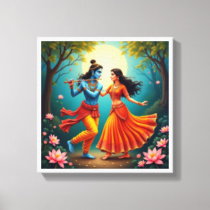 met Radha Krishna spirituele schilderijen 🌺🎶. Canvas Afdruk