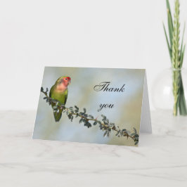 Met rooskleurige liefdesvogel op een tak, bedankt. bedankkaart