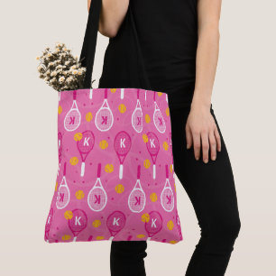 😍 met roze monogram en witte tennisrackets tote bag