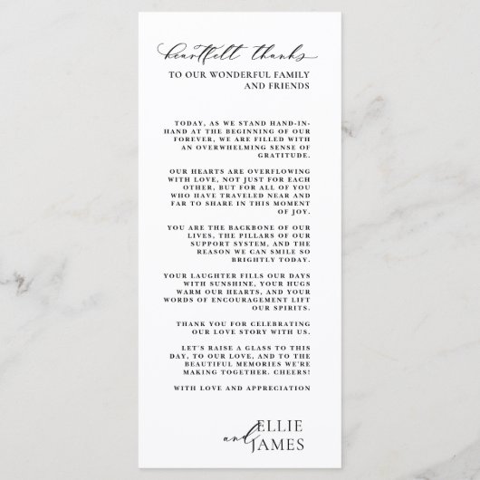 Met rug danku eenvoudige en moderne bruiloft menu (Achterkant)