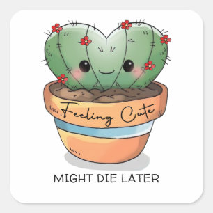 Met schattige cactus, sacharige rode bloem, pas je vierkante sticker