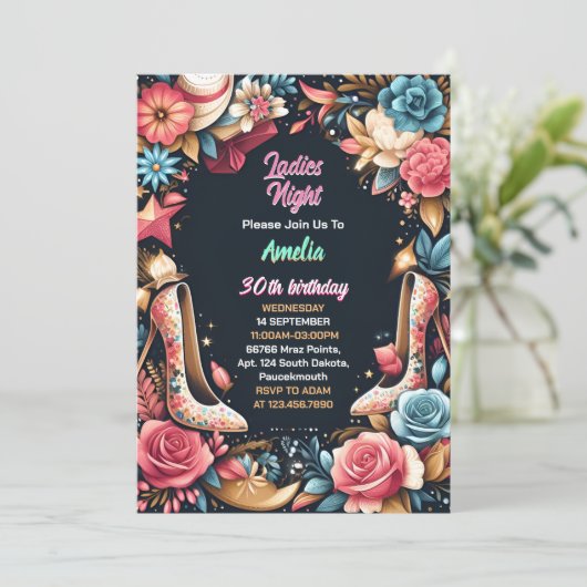 Met Schoen Stijlvolle Volwassen Dames Nacht 30e Ve Kaart (Staand voorkant)