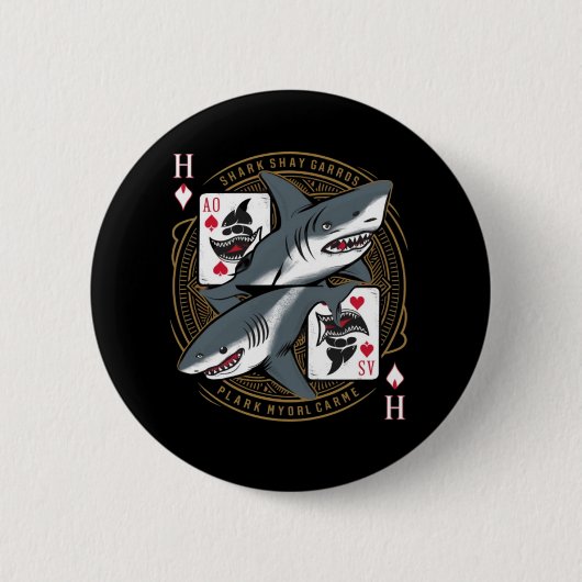 Met Shark speelkaarten Ronde Button 5,7 Cm (Voorkant)