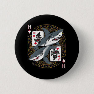 Met Shark speelkaarten Ronde Button 5,7 Cm