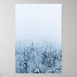 Met sneeuw bedekt bos met beukenspar in mist poster