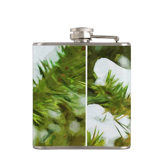 Met sneeuw bedekt Pine Abstract Impressionisme Heupfles (Achterkant)