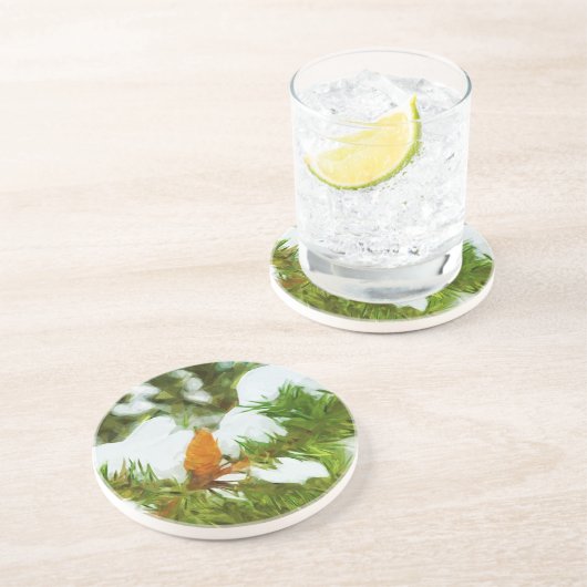 Met sneeuw bedekt Pine Abstract Impressionisme Zandsteen Onderzetter (Zijkant)