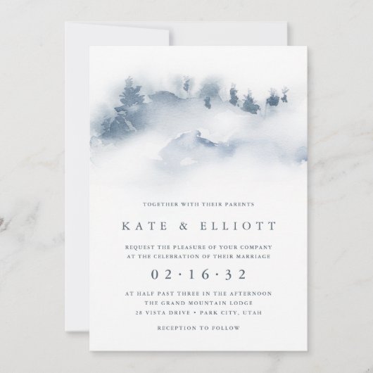 met sneeuw bedekt | Snowy Mountain Winter Wedding Kaart (Voorkant)
