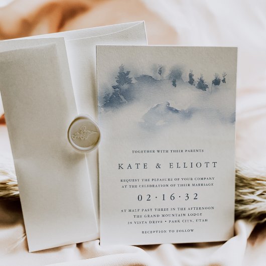 met sneeuw bedekt | Snowy Mountain Winter Wedding Kaart