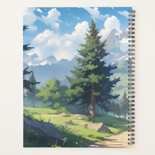 Met sneeuw bedekte bergen en weelderig groen bos planner (Achterkant)