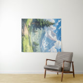 Met sneeuw bedekte bergen en weelderig groen bos wandkleed (In Situ (horizontaal))