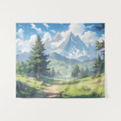 Met sneeuw bedekte bergen en weelderig groen bos wandkleed (Voorkant (horizontaal))