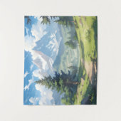 Met sneeuw bedekte bergen en weelderig groen bos wandkleed (Voorkant)