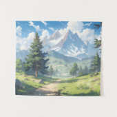 Met sneeuw bedekte bergen en weelderig groen bos wandkleed (Voorkant (horizontaal))