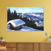Met sneeuw bedekte berghut canvas afdruk (Insitu (Woonkamer))