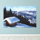 Met sneeuw bedekte berghut canvas afdruk (Insitu (Houten vloer))