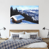 Met sneeuw bedekte berghut canvas afdruk (Insitu (Slaapkamer))