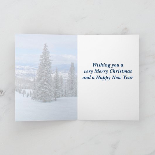 met sneeuw bedekte bergstad feestdagen kaart (Binnen)