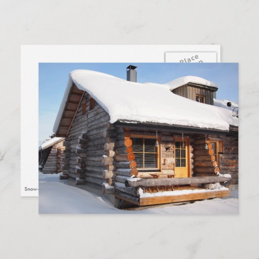 Met sneeuw bedekte blokhut in het briefkaart Lapla (Voorkant / Achterkant)