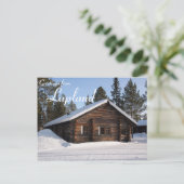 Met sneeuw bedekte blokhut in Lapland text briefka Briefkaart (Staand voorkant)