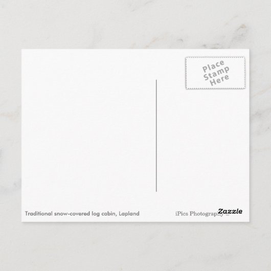 Met sneeuw bedekte blokhut in Lapland text briefka Briefkaart (Achterkant)