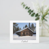Met sneeuw bedekte blokhut in Lapland text briefka Briefkaart (Staand voorkant)