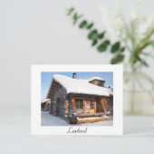 Met sneeuw bedekte blokhut in Lapland White briefk Briefkaart (Staand voorkant)