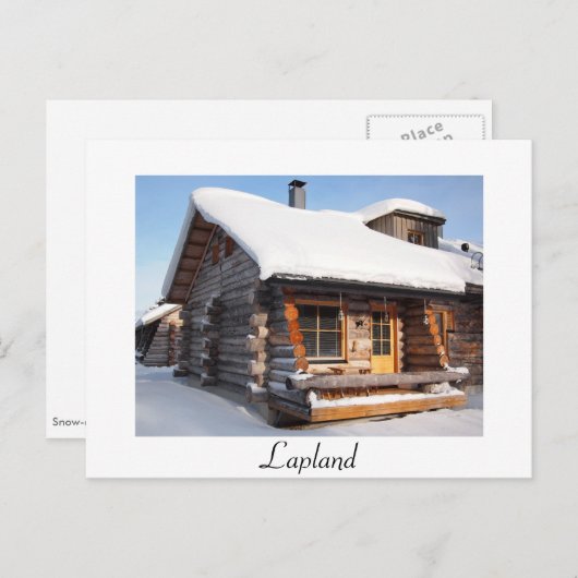 Met sneeuw bedekte blokhut in Lapland White briefk Briefkaart (Voorkant / Achterkant)