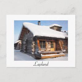 Met sneeuw bedekte blokhut in Lapland White briefk Briefkaart