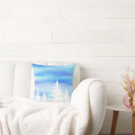 Met sneeuw bedekte bomen Blauwe Violet Waterverf W Kussen