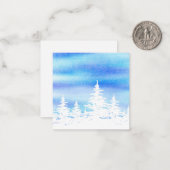 Met sneeuw bedekte bomen Blauwe Violet Waterverf W Notitiekaartje (Voorkant / Achterkant in situ)