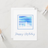 Met sneeuw bedekte bomen Blauwe Waterverf Kaart (Voorkant / Achterkant in situ)