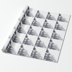 Met sneeuw bedekte bomen: verticaal cadeaupapier