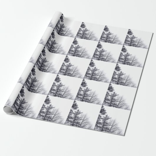 Met sneeuw bedekte bomen: verticaal cadeaupapier (Uitgerold)