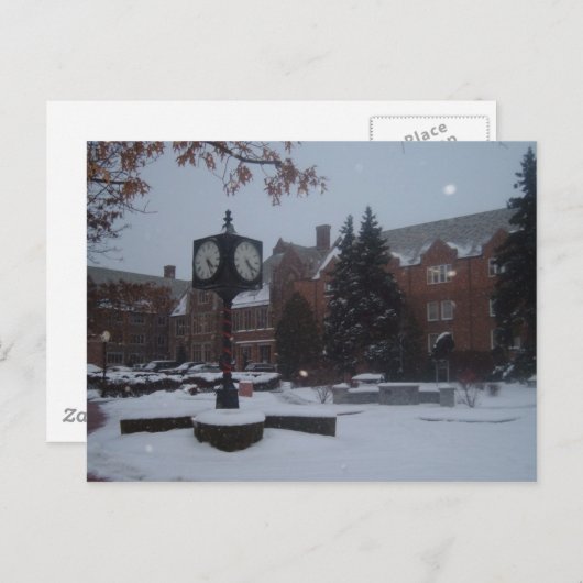 Met sneeuw bedekte campus briefkaart (Voorkant / Achterkant)