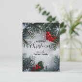 Met sneeuw bedekte dennen, Holly Berries, niet-fot Feestdagenkaart (Staand voorkant)
