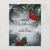 Met sneeuw bedekte dennen, Holly Berries, niet-fot Feestdagenkaart (Voorkant)