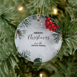 Met sneeuw bedekte dennen, Holly Berries, niet-fot Keramisch Ornament