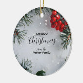 Met sneeuw bedekte dennen, Holly Berries, niet-fot Keramisch Ornament (Links)