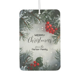 Met sneeuw bedekte dennen, Holly Berries, niet-fot Luchtverfrisser