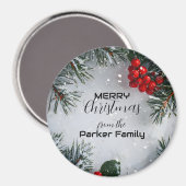 Met sneeuw bedekte dennen, Holly Berries, niet-fot Magneet (Voorkant / Achterkant)