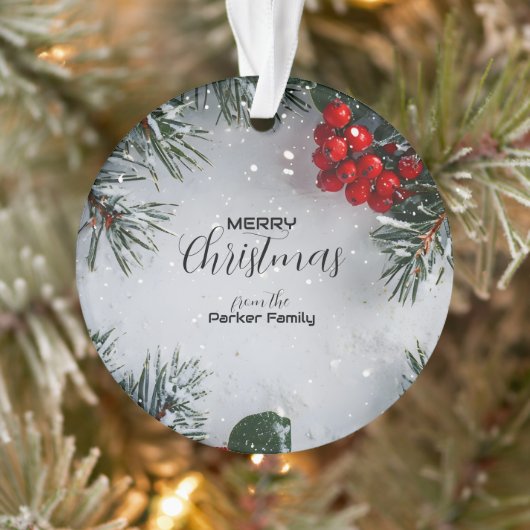 Met sneeuw bedekte dennen, Holly Berries, niet-fot Ornament (Boom)