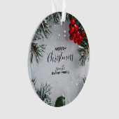 Met sneeuw bedekte dennen, Holly Berries, niet-fot Ornament (voorkant)